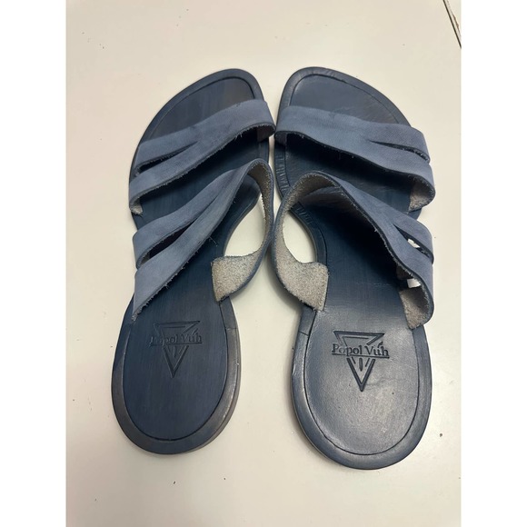 POPOL VUH Mexico handcrafted painted leather blue sandals for women - Picture 5 of 6